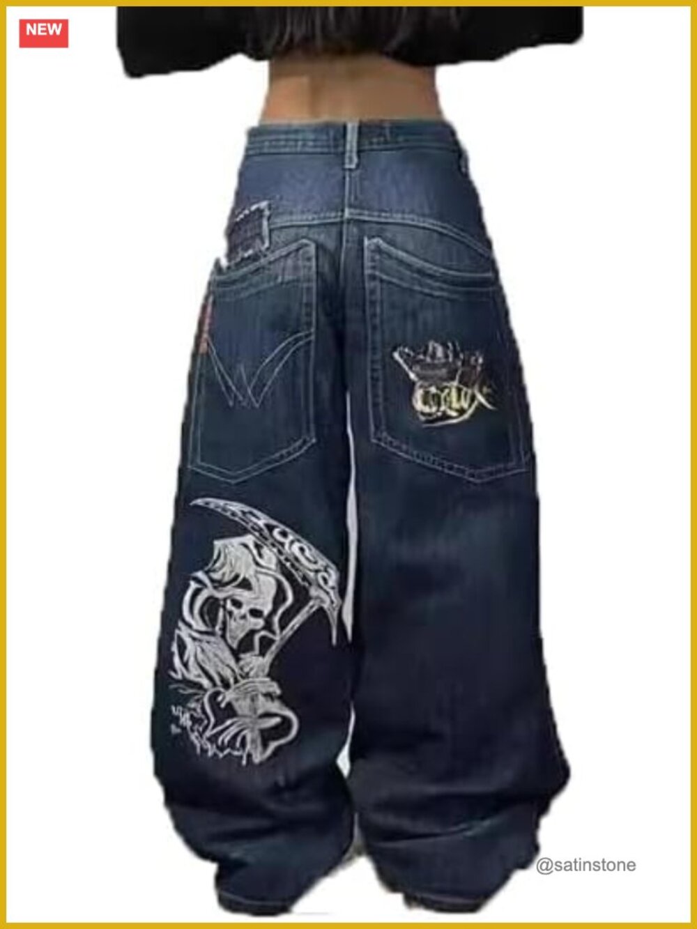 Y2K Gothic Skeleton Print Baggy High Waist Wide Leg Jeans